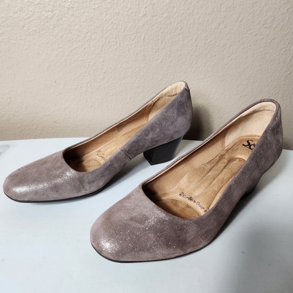 Sofft Womens Lana Bronze Metallic Leather Stacked Heel Comfort Pump-Size 9.5 - Picture 2 of 12